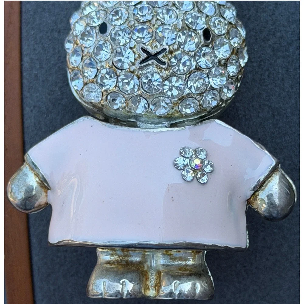 Vintage Bunny Rabbit Pendant Necklace Rhinestone Pink Enamel Miffy Style 28